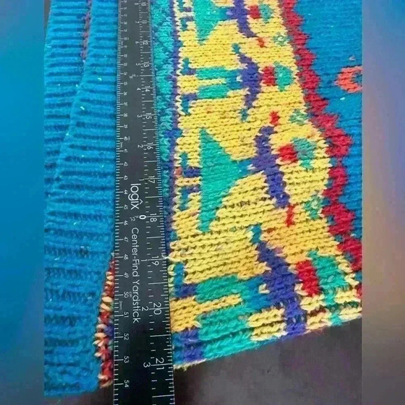 LizSport Womens S Wool Blend Turquoise Henley Long-sleeve Sweater Aztec Western - Picture 5 of 9